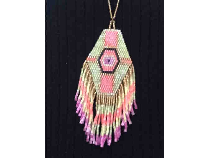 Beaded flourescent pendant necklace