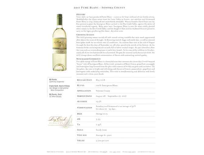 12 Bottles of 2017 Dry Creek Vineyard Fume Blanc Wine