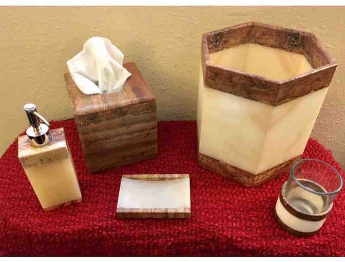 Red Travertine and Onyx Vanity Set, 5 PIECES
