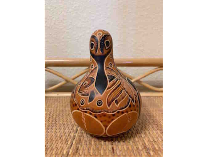 Hand-Carved, Signed  Gourd Rattle by Bertha Medina