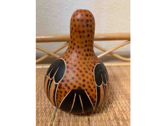 Hand-Carved, Signed  Gourd Rattle by Bertha Medina