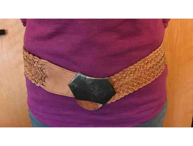 Woven Leather Belt with Brass Buckle