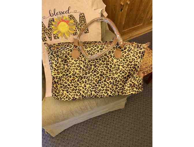 Leopard Weekender Tote w/ Blessed Mama T-shirt