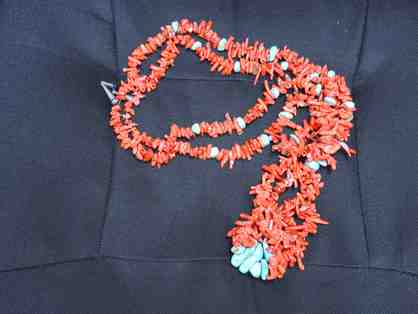 Native American Turquoise and Red Coral Necklace. 13.5"