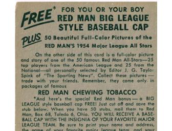 1954 Red Man Chewing Tobacco Baseball Card: Bob Lemon