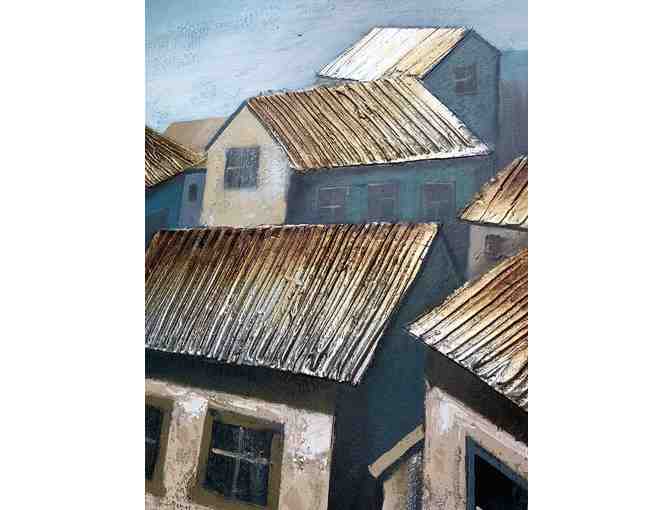 Large Canvas of Town with Metallic House Roofs