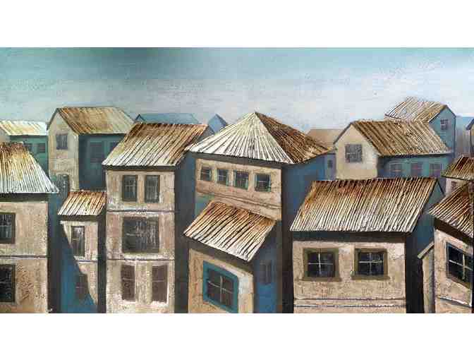 Large Canvas of Town with Metallic House Roofs