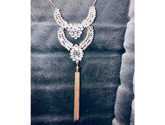 Guess Gold Drop Necklace with Rhinestones and Tassle