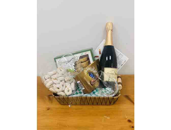 Value Pack of Chocolates, Biscotti, Snacks and Sparkling Wine with Two (2) Glasses