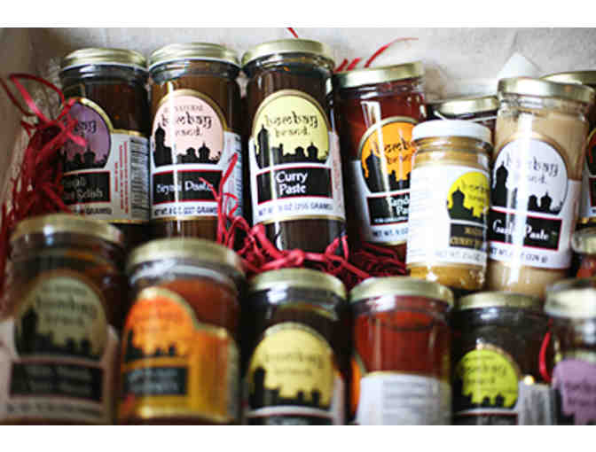 Gift basket of Indian chutneys, curries, and pastes