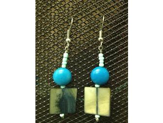 Grey and Turquoise Earring and Necklace Set