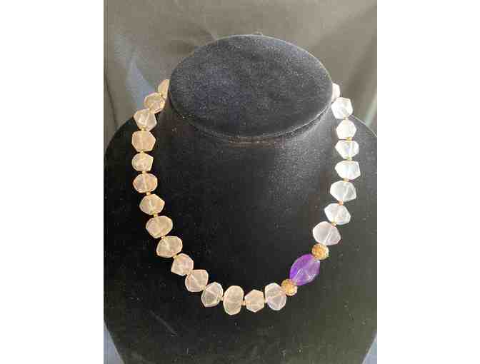 Estate Rose Quartz and Amethyst Necklace and Earring Set