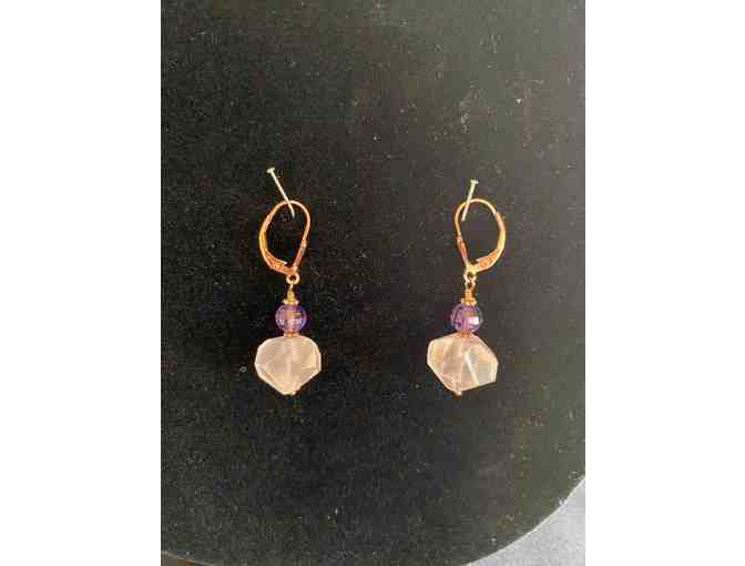 Estate Rose Quartz and Amethyst Necklace and Earring Set