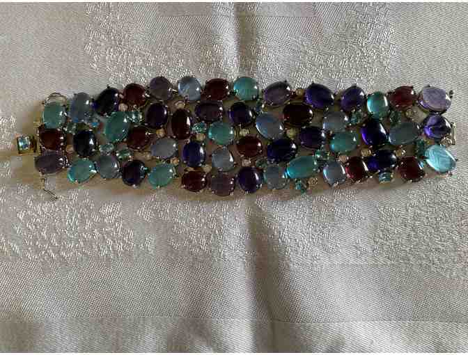 Unique Estate Multi-Color Oval Cabochon Stone Bracelet with CZs