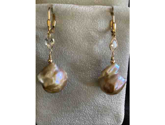 Estate Baroque Pearl Drop Earrings with Pear Shaped CZs
