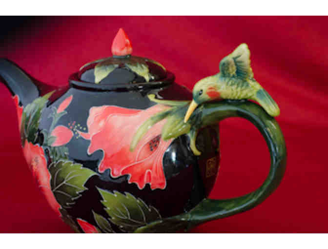 Blue Sky Hibiscus and Hummingbird Tea Set, Designed by Jeannette McCall
