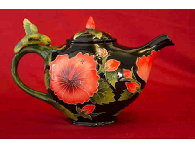 Blue Sky Hibiscus and Hummingbird Tea Set, Designed by Jeannette McCall