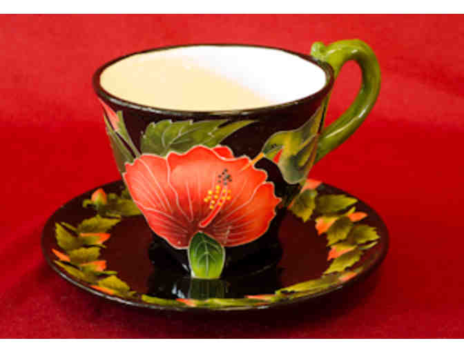 Blue Sky Hibiscus and Hummingbird Tea Set, Designed by Jeannette McCall