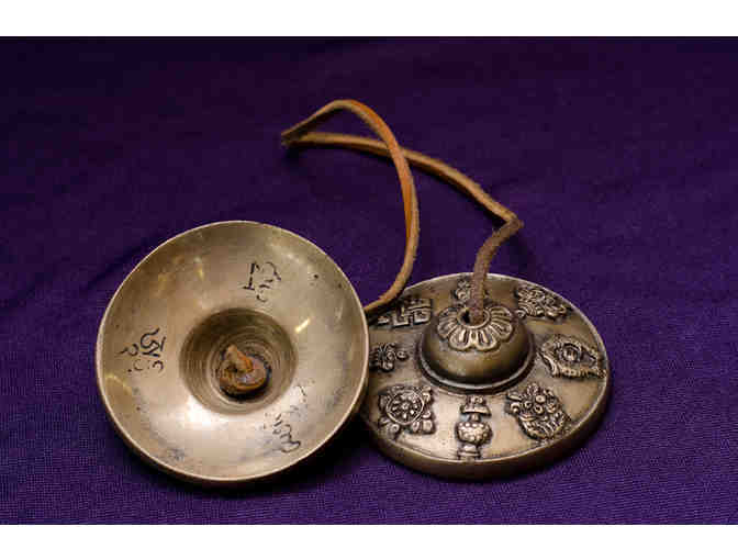 Tibetan Tingsha Cymbals Embossed with the Eight Auspicious Symbols
