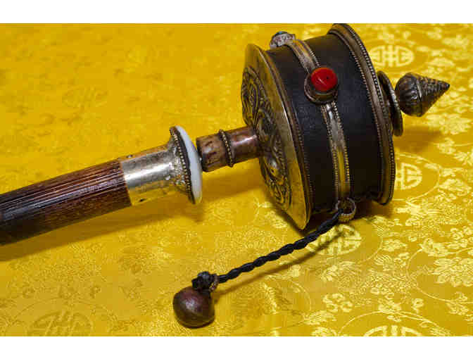 Silver Copper & Gemstone Tibetan Buddhist Prayer Wheel, 15'