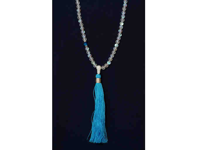 Iridescent Matte White Quartz with Agate Markers & Mother-of-Pearl Guru Bead Mala with Bag