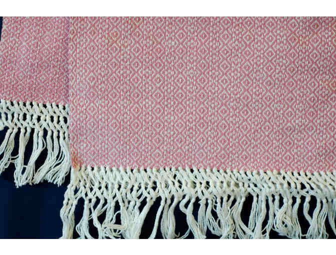 Hand-Woven 62' Cotton Table Runner, Antique Rose & Natural