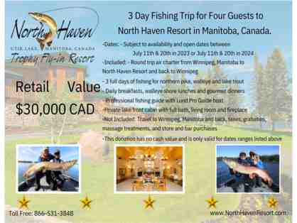 3 Day Fishing Trip for Four Guests to North Haven Resort in Manitoba, Canada