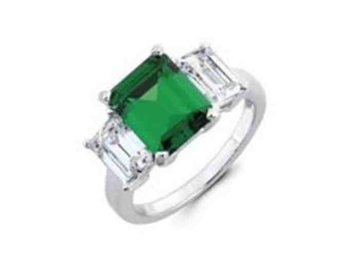 CRISLU EMERALD PLATINUM RING AND EARRINGS
