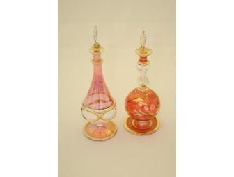 Set of Rose Colored Hand Blown Egyptian Crystal Perfume Bottles