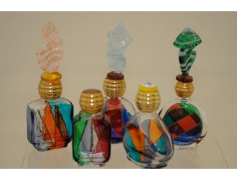 Set of Five Hand-Painted Murano Glass Perfume Bottles