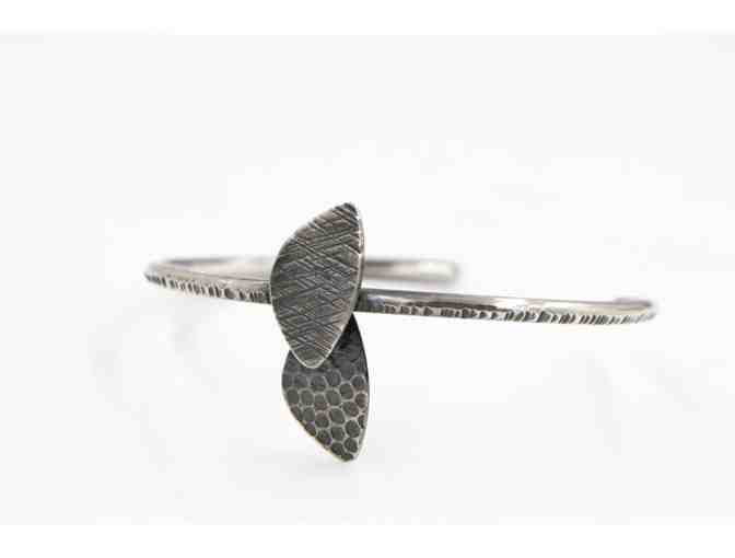 Double Petal Sterling Silver Hammered Cuff Bracelet by Artist Julie McCormick