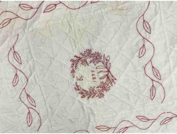 Antique Redwork Embroidered Quilt, dated 1895