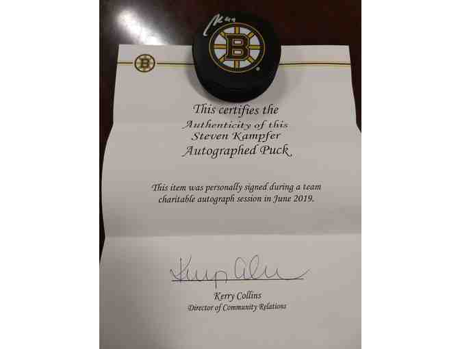 Boston Bruins Player Steven Kampfer Autographed Puck