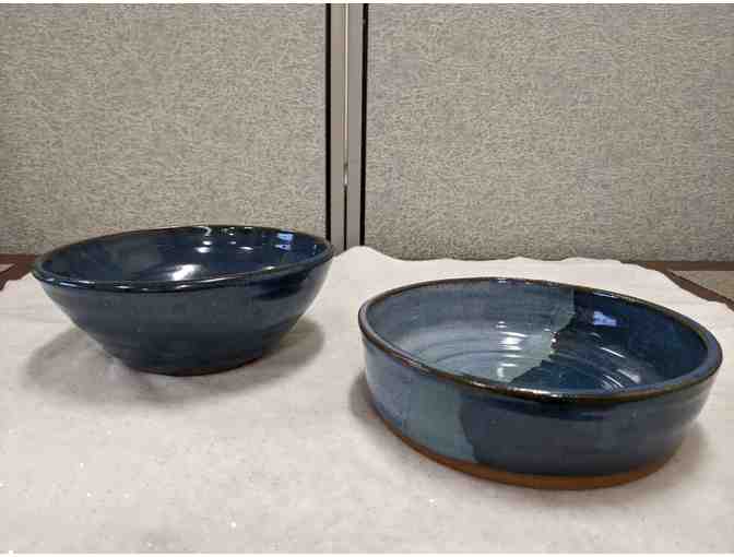 Hand-Made Pottery - Serving Piece Set of 2 Blue Bowls