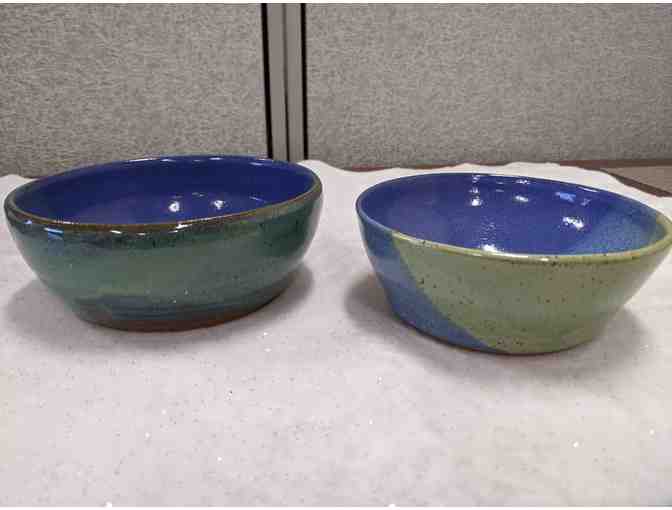 Hand-Made Pottery - Two Blue and Green Bowls