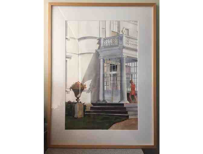 Framed watercolor painting 'The Big House' by Nan Rumpf