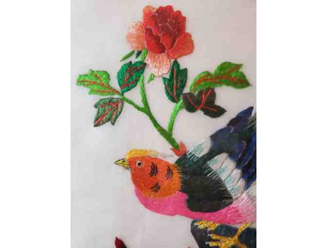 Embroidery on Silk - Tropical birds / Bamboo