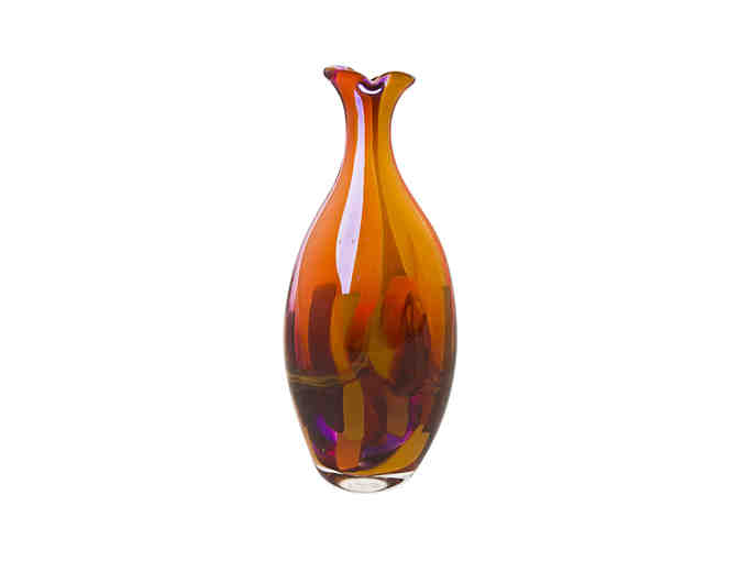 Large Naia flat barrel bottle open top vase, handmade by Mdina Glass, Malta