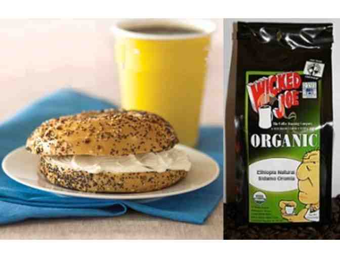 Bagel, coffee, and a 12 oz. bag of Wicked Joe coffee from Mr. Bagel