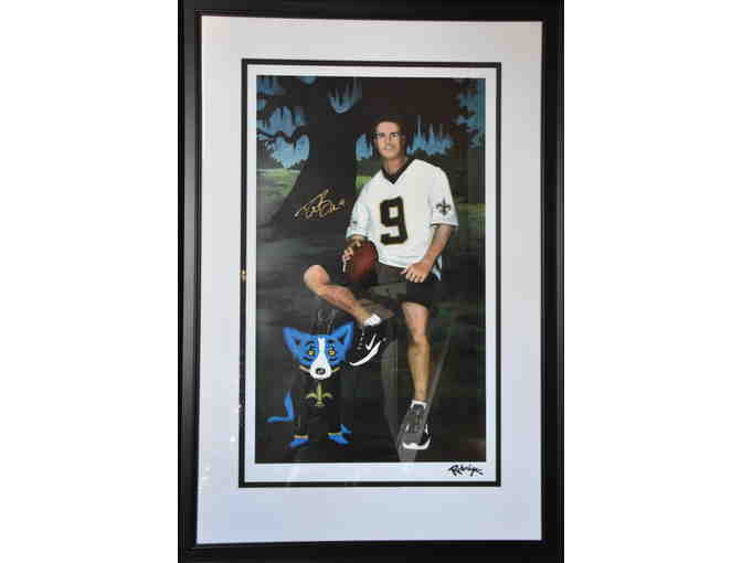 Drew Brees Autographed and Framed Blue Dog Print