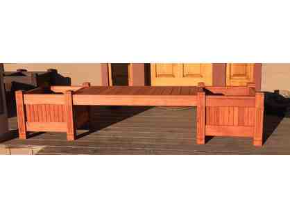 Redwood bench with planters