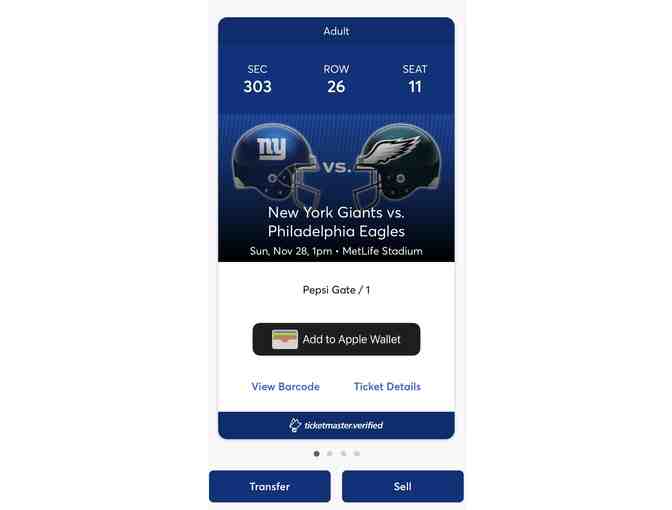 4 NFL Tickets - Philadelphia Eagles @ New York Giants (11/28/2021), Strahan Retirement Day - Photo 1