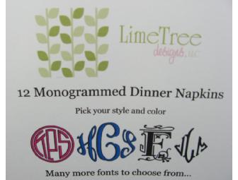 Set of 12 White Monogrammed Napkins - Lime Tree Designs