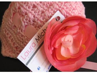 Pink Crocheted Hat with Flower - Laura Michelle
