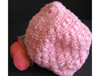 Pink Crocheted Hat with Flower - Laura Michelle