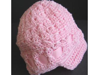 Pink Crocheted Hat with Flower - Laura Michelle