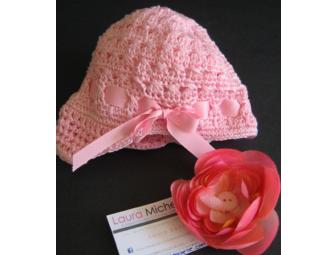 Pink Crocheted Hat with Flower - Laura Michelle