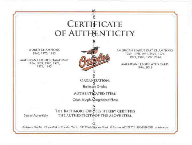 #36 Caleb Joseph - Autographed Photo of Baltimore Orioles Catcher