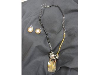 Multi Stone Necklace Embellished With Fresh Water Pearls, Earrings to Match!