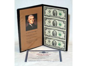 1 Sheet Uncut-$2 Bills with Certificate of Authencity and Presentation Case